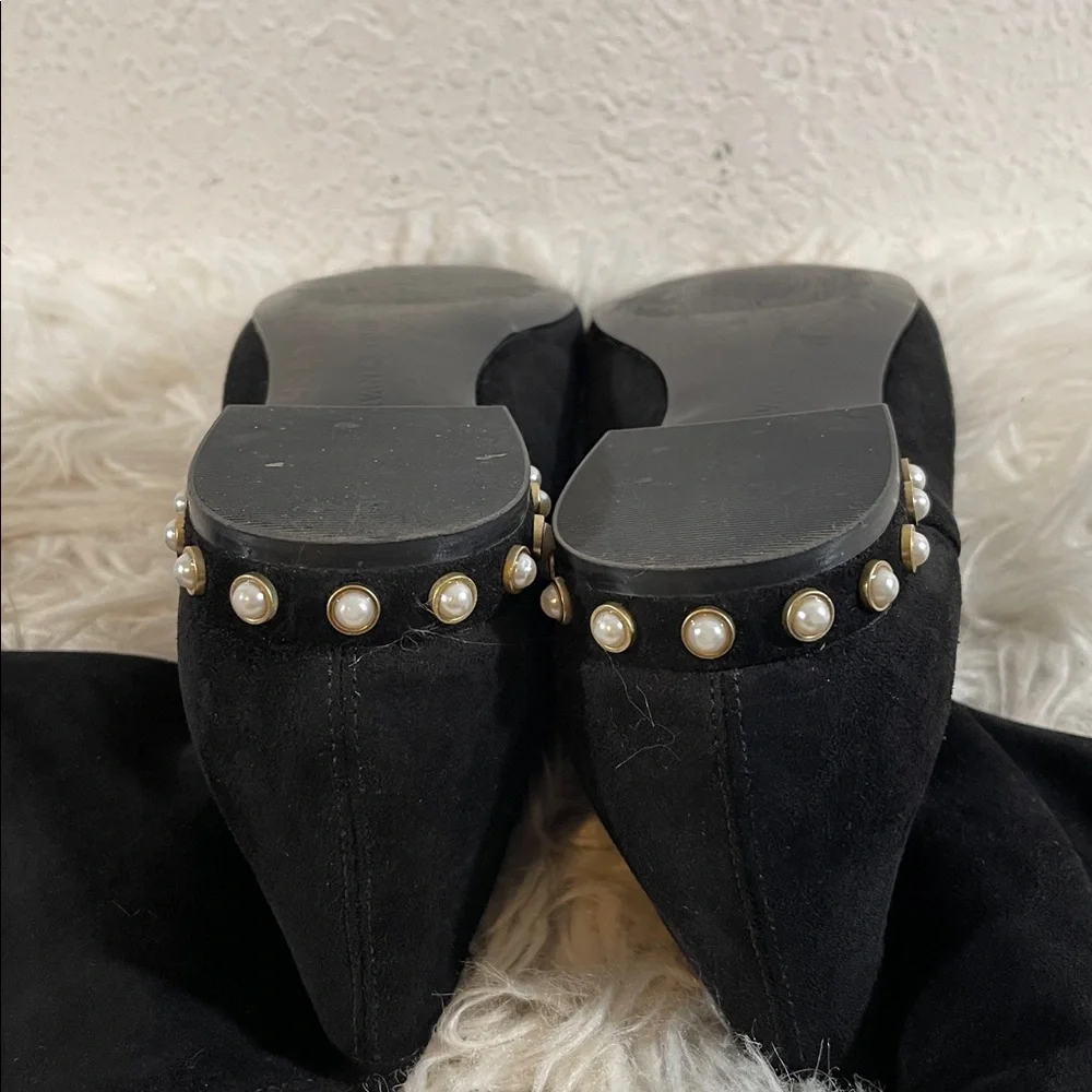 IVANKA TRUMP Black Suede Knee High Boots With Pearls Heel Size 9